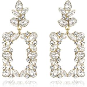 imageBriLove Art Deco Sparkly Rhinestone Marquise Teardrop Rectangle Geometric Statement Dangle Earrings for Women Party Prom AccessoriesClear GoldToned