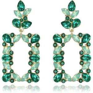 imageBriLove Art Deco Sparkly Rhinestone Marquise Teardrop Rectangle Geometric Statement Dangle Earrings for Women Party Prom AccessoriesEmerald Color GoldToned