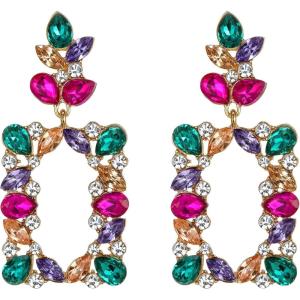 imageBriLove Art Deco Sparkly Rhinestone Marquise Teardrop Rectangle Geometric Statement Dangle Earrings for Women Party Prom AccessoriesMulticolor GoldToned