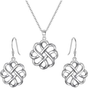 imageBriLove Gifts for Mom Women 925 Sterling Silver Endless Love Vintage Irish Celtic Knot Jewelery for Daily WearMothers DayValentines DayBirthdayChristmasAnniversaryNecklace and Earrings Set