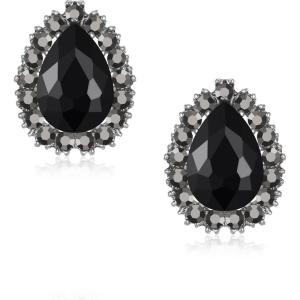 imageBriLove Womens Fashion Crystal Teardrop Oval Stud Earrings for Paryt PromBlack AntiqueSilvertone