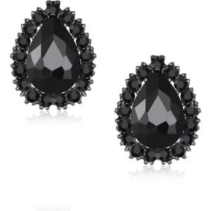 imageBriLove Womens Fashion Crystal Teardrop Oval Stud Earrings for Paryt PromBlack BlackTone