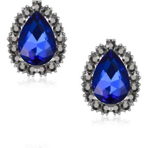 imageBriLove Womens Fashion Crystal Teardrop Oval Stud Earrings for Paryt PromBlue AntiqueSilvertone