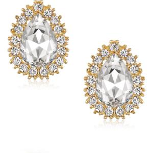 imageBriLove Womens Fashion Crystal Teardrop Oval Stud Earrings for Paryt PromClear GoldTone