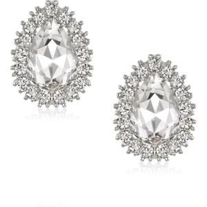 imageBriLove Womens Fashion Crystal Teardrop Oval Stud Earrings for Paryt PromClear SilverTone