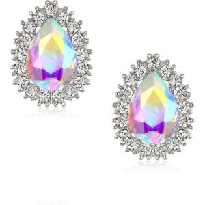 imageBriLove Womens Fashion Crystal Teardrop Oval Stud Earrings for Paryt PromIridescent AB SilverTone