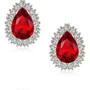 imageBriLove Womens Fashion Crystal Teardrop Oval Stud Earrings for Paryt PromRuby Color SilverTone