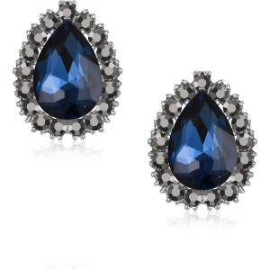 imageBriLove Womens Fashion Crystal Teardrop Oval Stud Earrings for Paryt PromSapphire Color AntiqueSilvertone