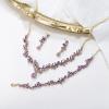 imageBriLove Bridal Jewelry Set for WomenShiny Rhinestone Teardrop Leaf Cluster Statement Necklace Dangle Drop Earrings Link Bracelet for Wedding Party Prom AccessoriesLight Purple GoldTone