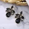 imageBriLove ClipOn Earrings Elegant Stunning Teardrop Crystal Rhinestone Cluster Statement Jewelry for Women Party PromBlack GoldTone