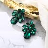imageBriLove ClipOn Earrings Elegant Stunning Teardrop Crystal Rhinestone Cluster Statement Jewelry for Women Party PromEmerald Color BlackTone