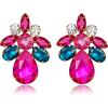 imageBriLove ClipOn Earrings Elegant Stunning Teardrop Crystal Rhinestone Cluster Statement Jewelry for Women Party PromHot Pink GoldTone
