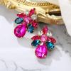 imageBriLove ClipOn Earrings Elegant Stunning Teardrop Crystal Rhinestone Cluster Statement Jewelry for Women Party PromHot Pink GoldTone