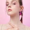 imageBriLove ClipOn Earrings Elegant Stunning Teardrop Crystal Rhinestone Cluster Statement Jewelry for Women Party PromHot Pink GoldTone