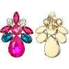imageBriLove ClipOn Earrings Elegant Stunning Teardrop Crystal Rhinestone Cluster Statement Jewelry for Women Party PromHot Pink GoldTone
