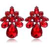 imageBriLove ClipOn Earrings Elegant Stunning Teardrop Crystal Rhinestone Cluster Statement Jewelry for Women Party PromRuby Color BlackTone
