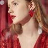 imageBriLove ClipOn Earrings Elegant Stunning Teardrop Crystal Rhinestone Cluster Statement Jewelry for Women Party PromRuby Color BlackTone