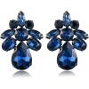 imageBriLove ClipOn Earrings Elegant Stunning Teardrop Crystal Rhinestone Cluster Statement Jewelry for Women Party PromSapphire Color BlackTone