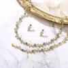 imageBriLove Wedding Jewelry Set for Women Bride Gorgeous Stunning Crystal Flower Leaf Cluster Choker Necklace Link Bracelet Stud Earrings Bridal BridesmaidBlue Topaz GoldTone