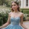 imageBriLove Wedding Jewelry Set for Women Bride Gorgeous Stunning Crystal Flower Leaf Cluster Choker Necklace Link Bracelet Stud Earrings Bridal BridesmaidBlue Topaz GoldTone