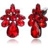 imageBriLove ClipOn Earrings Elegant Stunning Teardrop Crystal Rhinestone Cluster Statement Jewelry for Women Party PromRuby Color BlackTone