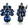 imageBriLove ClipOn Earrings Elegant Stunning Teardrop Crystal Rhinestone Cluster Statement Jewelry for Women Party PromSapphire Color BlackTone