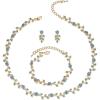 imageBriLove Wedding Jewelry Set for Women Bride Gorgeous Stunning Crystal Flower Leaf Cluster Choker Necklace Link Bracelet Stud Earrings Bridal BridesmaidBlue Topaz GoldTone