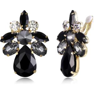 imageBriLove ClipOn Earrings Elegant Stunning Teardrop Crystal Rhinestone Cluster Statement Jewelry for Women Party PromBlack GoldTone