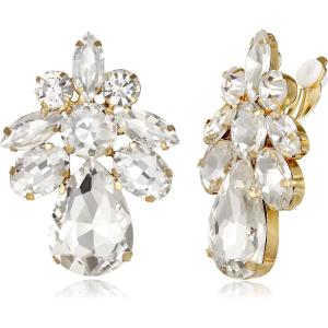 imageBriLove ClipOn Earrings Elegant Stunning Teardrop Crystal Rhinestone Cluster Statement Jewelry for Women Party PromClear GoldTone