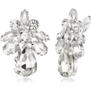 imageBriLove ClipOn Earrings Elegant Stunning Teardrop Crystal Rhinestone Cluster Statement Jewelry for Women Party PromClear SilverTone