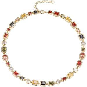 imageBriLove Stunning Geometric Emerald Cut Cluster Crystal Cubic Zirconia Statement Chunky Bib Collar Necklace for Women Party Trendy Jewelry AccessoryMulticolor GoldTone