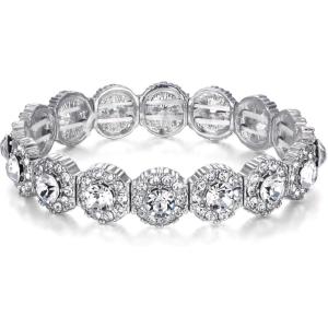 imageBriLove Womens Wedding Bridal Crystal Rhinestone Beaded Stretch Bangle Bracelet01Clear SilverTone
