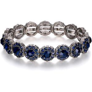 imageBriLove Womens Wedding Bridal Crystal Rhinestone Beaded Stretch Bangle Bracelet02Sapphire Color BlackTone