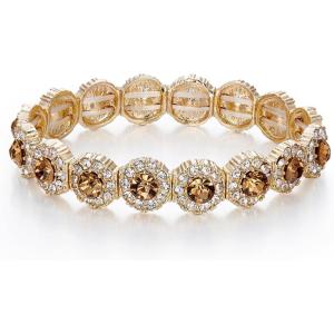 imageBriLove Womens Wedding Bridal Crystal Rhinestone Beaded Stretch Bangle Bracelet04Brown Color GoldTone