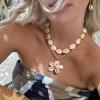 imageBriLove Bohemian Boho Handmade Natural Sea Shell Rhinestone Collar Necklace Earrings Jewelry Set for Women Summer Beach AccessoriesFlower Shell