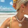 imageBriLove Bohemian Boho Handmade Natural Sea Shell Rhinestone Collar Necklace Earrings Jewelry Set for Women Summer Beach AccessoriesFlower Shell