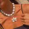 imageBriLove Bohemian Boho Handmade Natural Sea Shell Rhinestone Collar Necklace Earrings Jewelry Set for Women Summer Beach AccessoriesFlower Shell