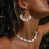 imageBriLove Bohemian Boho Handmade Natural Sea Shell Rhinestone Collar Necklace Earrings Jewelry Set for Women Summer Beach AccessoriesShell Collar