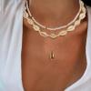 imageBriLove Bohemian Boho Handmade Simulated Pearls Natural Sea Shell Starfish Layered Collar Necklace for Women Summer Beach AccessoriesLayered Collar Clear