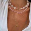 imageBriLove Bohemian Boho Handmade Simulated Pearls Natural Sea Shell Starfish Layered Collar Necklace for Women Summer Beach AccessoriesLayered Collar Pink