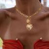 imageBriLove Chunky Gold Necklace for Women Charm Trendy Sun Moon Circle Flower Heart Choker Pendants Necklaces for Summer Beach Accessories Hip Hop GiftSun Flower