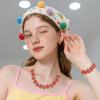 imageBriLove Cute Funny Strawberry Jewelry for WomenEnamel Necklace Earrings Bracelet Set Charm Fruit Jewellery for Summer Beach Holiday AccessoriesRuby Color GoldTone