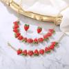 imageBriLove Cute Funny Strawberry Jewelry for WomenEnamel Necklace Earrings Bracelet Set Charm Fruit Jewellery for Summer Beach Holiday AccessoriesRuby Color GoldTone