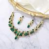 imageBriLove Gorgeous Wedding Jewelry Set for Women Stunning Shiny Rhinestone Crystal Marquise Leaf Cluster Statement Necklace Dangle Drop Earrings for Wedding Party Prom AccessoriesEmerald Color GoldTone