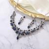 imageBriLove Gorgeous Wedding Jewelry Set for Women Stunning Shiny Rhinestone Crystal Marquise Leaf Cluster Statement Necklace Dangle Drop Earrings for Wedding Party Prom AccessoriesSapphire Color SilverTone