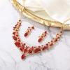 imageBriLove Gorgeous Wedding Jewelry Set for Women Stunning Shiny Rhinestone Crystal Marquise Leaf Cluster Statement Necklace Dangle Drop Earrings for Wedding Party Prom AccessoriesRuby Color GoldTone