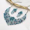 imageBriLove Shiny Bling Rhinestones Butterfly Statement Necklace Dangle Drop Earrings Jewelry Set for Women Summer Holiday Costume Prom AccessoriesBlue Topaz SilverTone