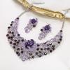 imageBriLove Shiny Bling Rhinestones Butterfly Statement Necklace Dangle Drop Earrings Jewelry Set for Women Summer Holiday Costume Prom AccessoriesPurple SilverTone