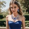 imageBriLove Shiny Bling Rhinestones Butterfly Statement Necklace Dangle Drop Earrings Jewelry Set for Women Summer Holiday Costume Prom AccessoriesSapphire Color SilverTone