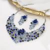 imageBriLove Shiny Bling Rhinestones Butterfly Statement Necklace Dangle Drop Earrings Jewelry Set for Women Summer Holiday Costume Prom AccessoriesSapphire Color SilverTone